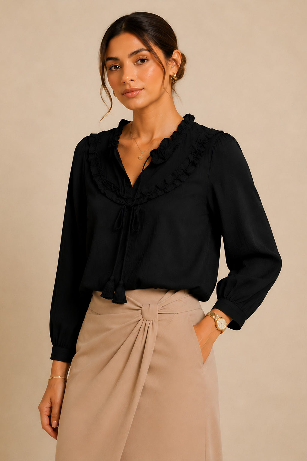 Buy Black Frill Trimmed Shirt online at SITU - women's tunic
