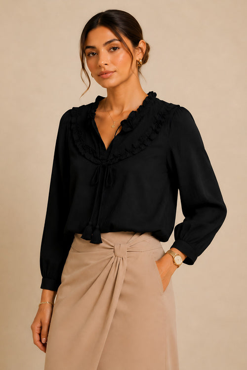 Buy Black Frill Trimmed Shirt online at SITU - women's tunic