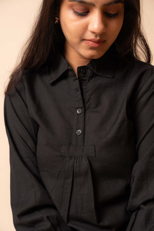 Black Solid Flex Cotton Top