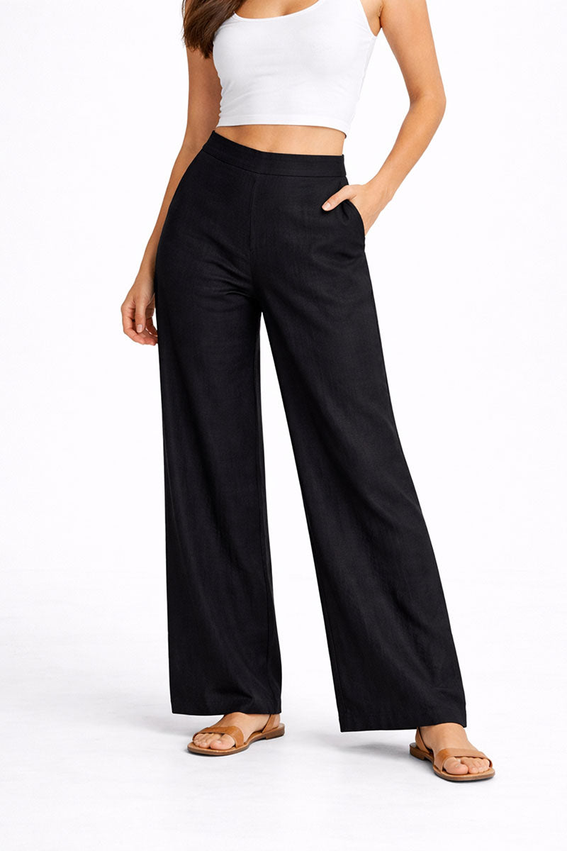 Black Wide Leg Linen Pant women's wide-leg pants in linen in a wide fit