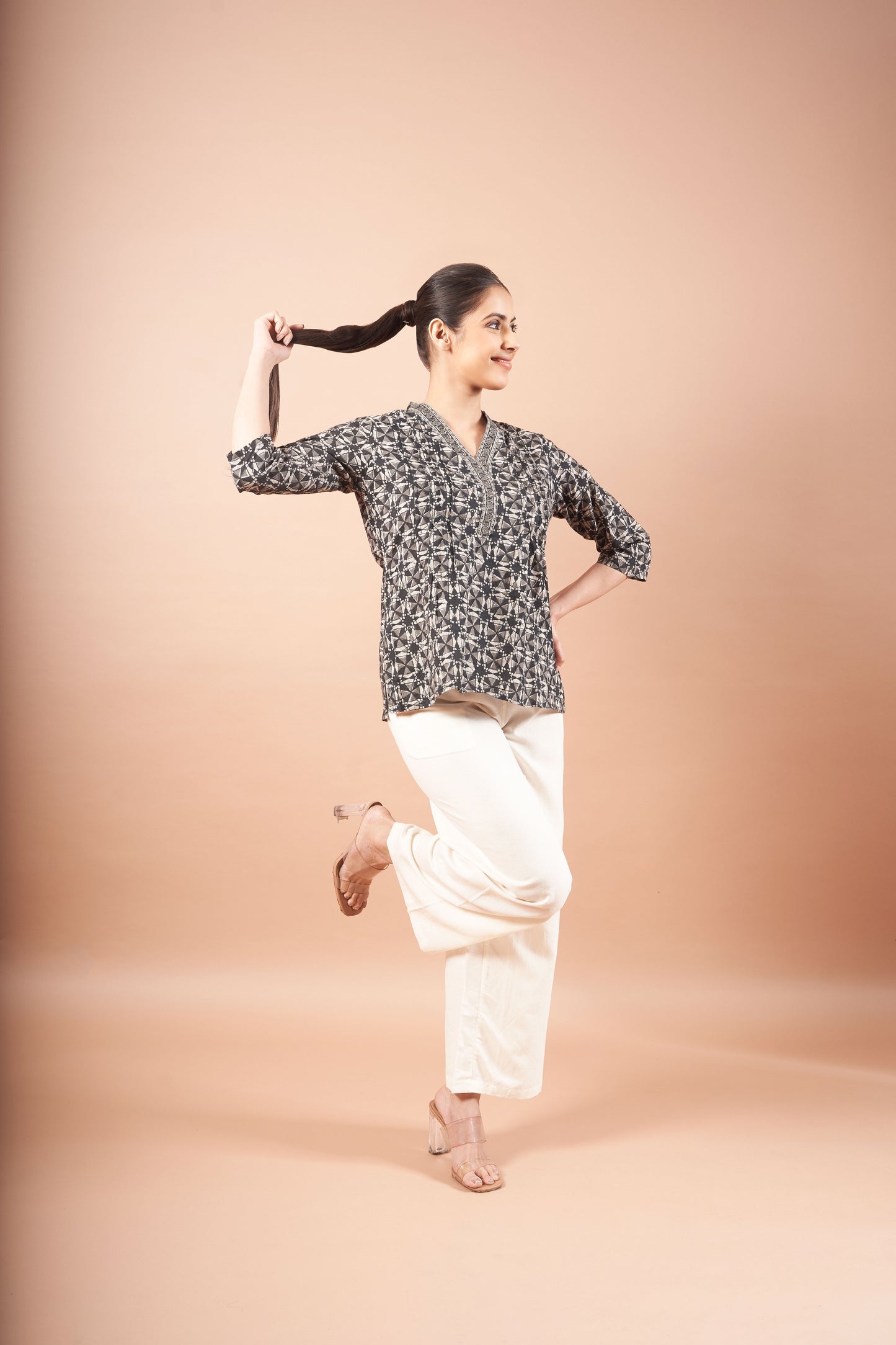 Black Ajrakh Straight Cotton Top