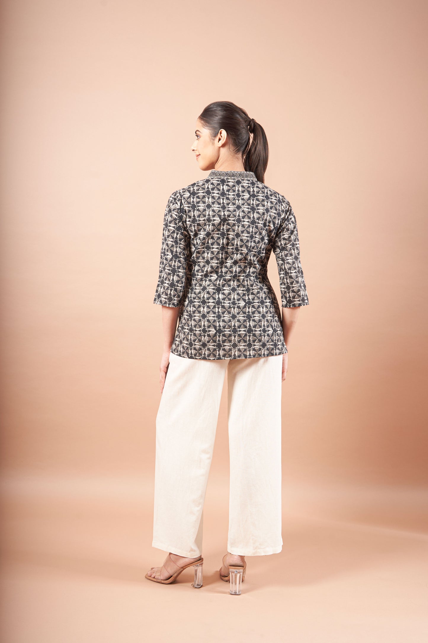 Black Ajrakh Straight Cotton Top