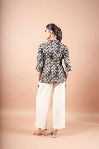 Black Ajrakh Straight Cotton Top