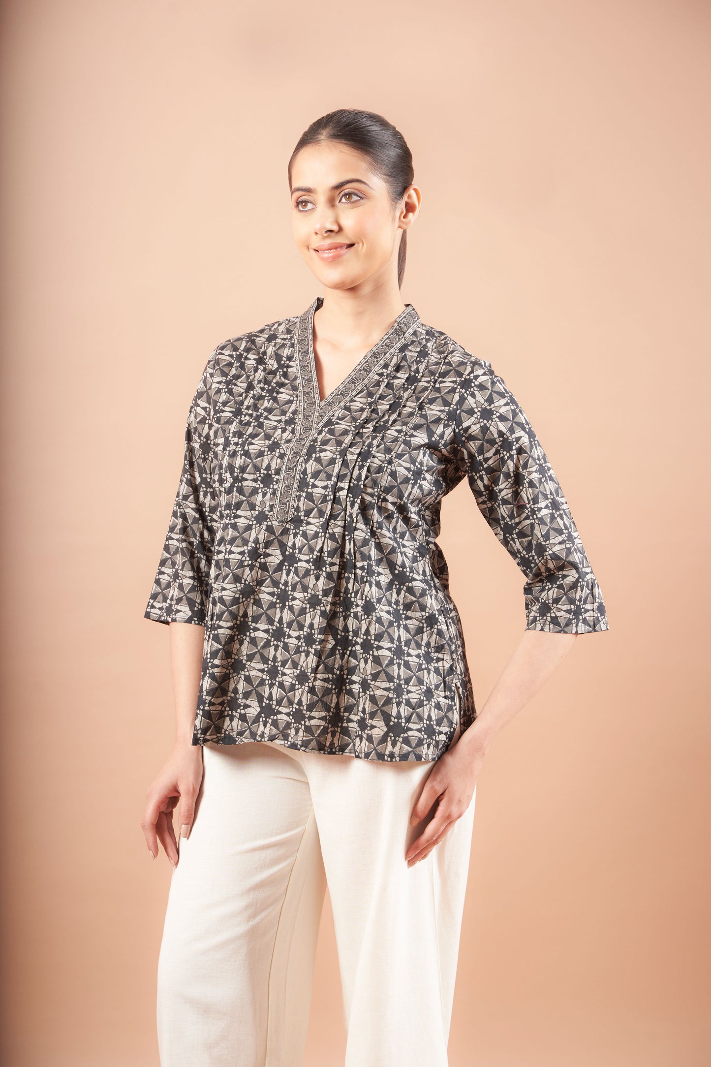 Black Ajrakh Straight Cotton Top
