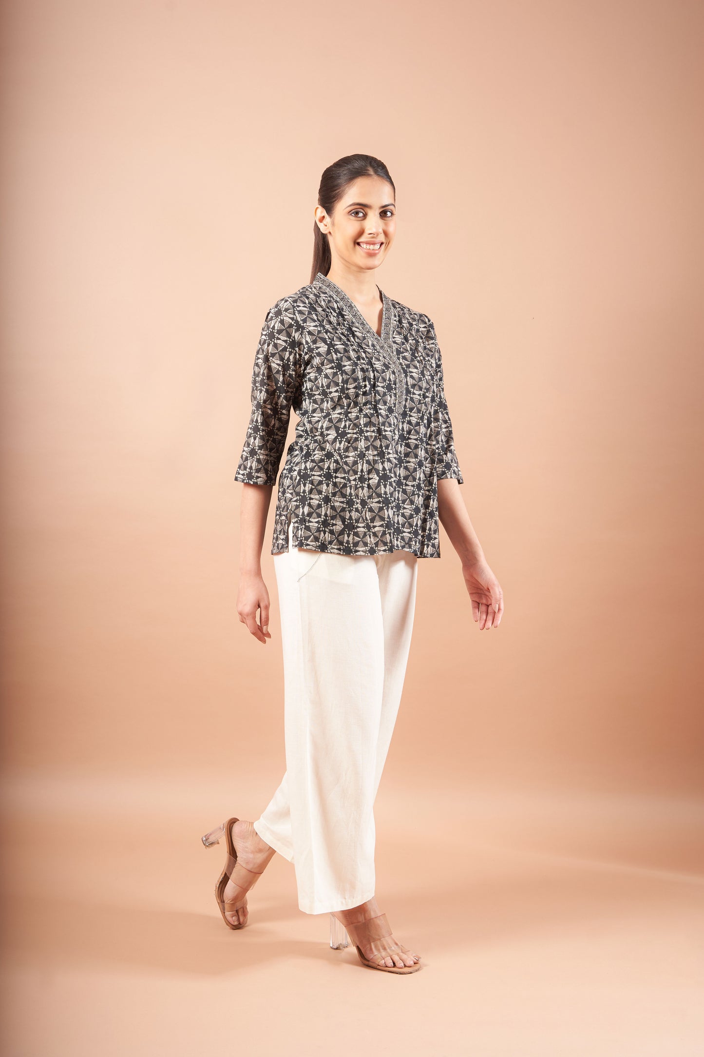 Black Ajrakh Straight Cotton Top