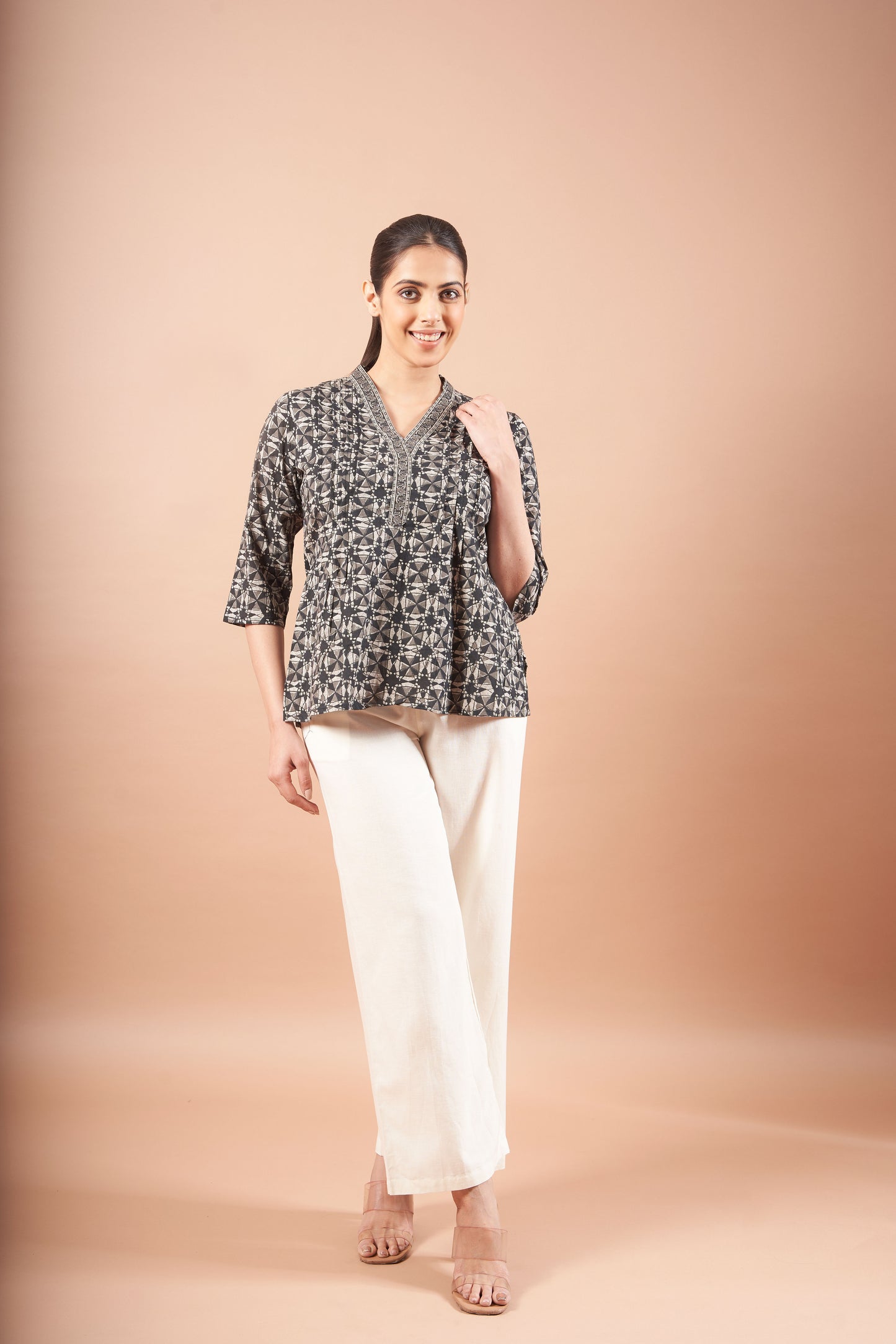 Black Ajrakh Straight Cotton Top