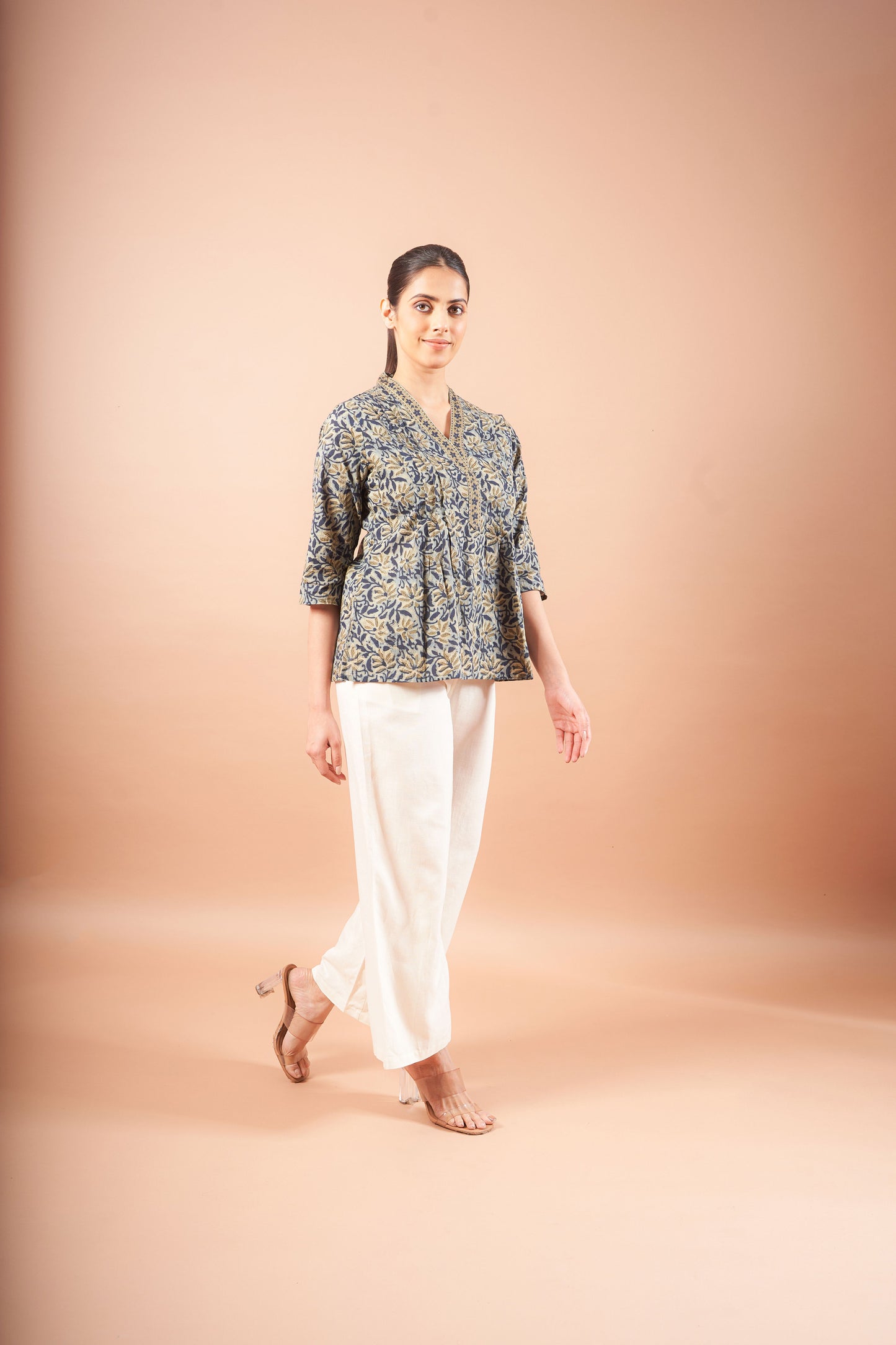 Green Ajrakh Straight Cotton Top