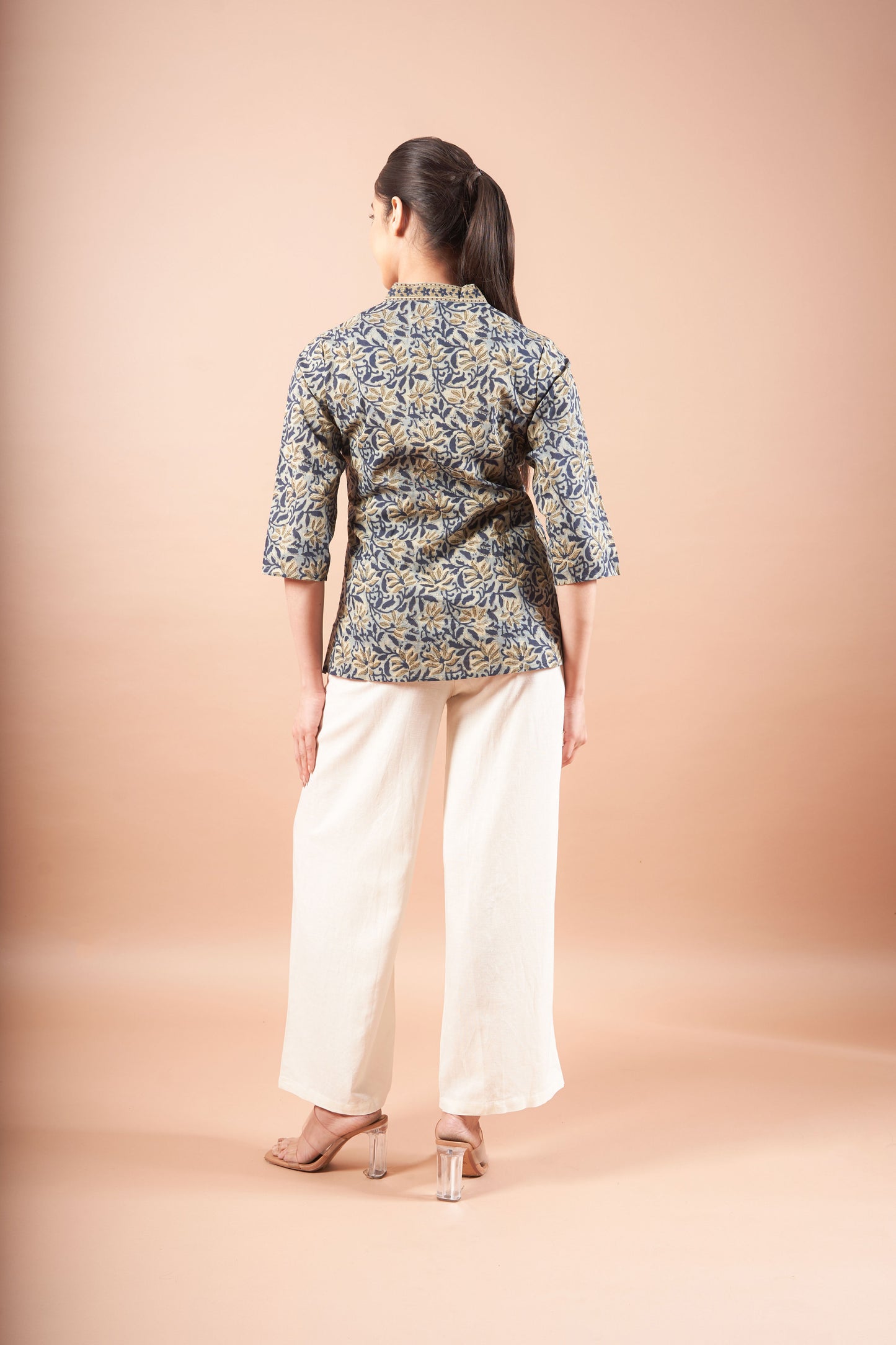 Green Ajrakh Straight Cotton Top