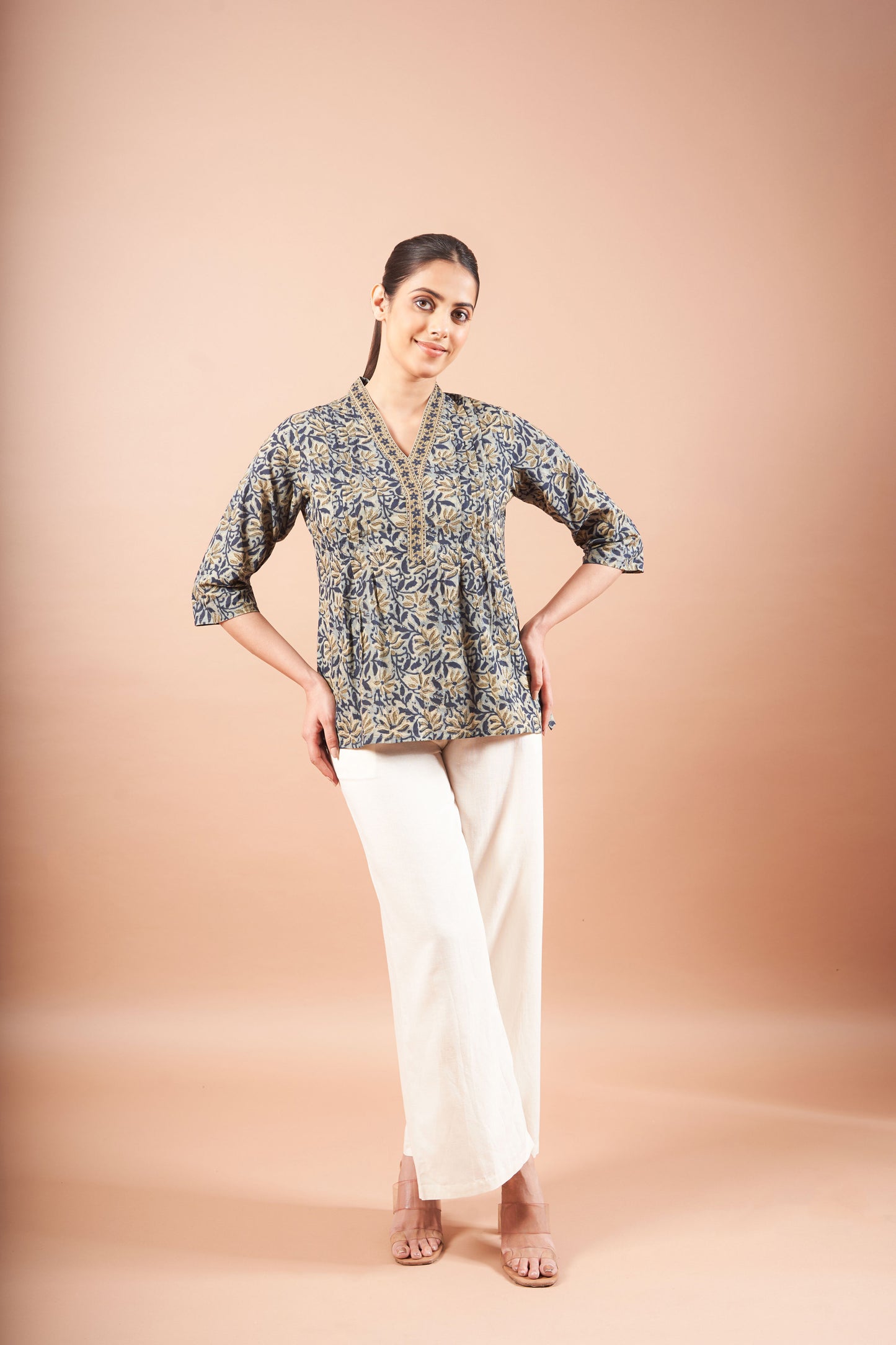 Green Ajrakh Straight Cotton Top