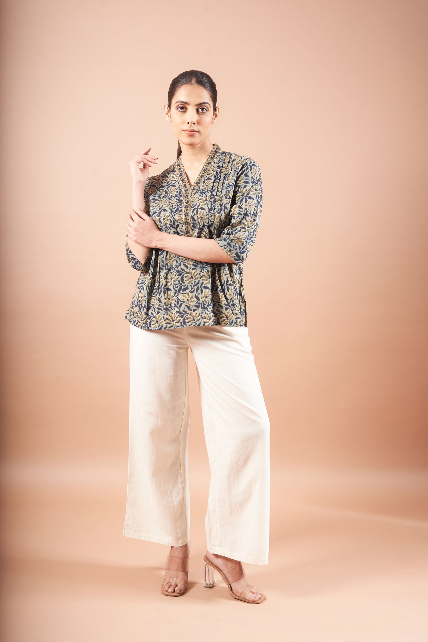 Green Ajrakh Straight Cotton Top