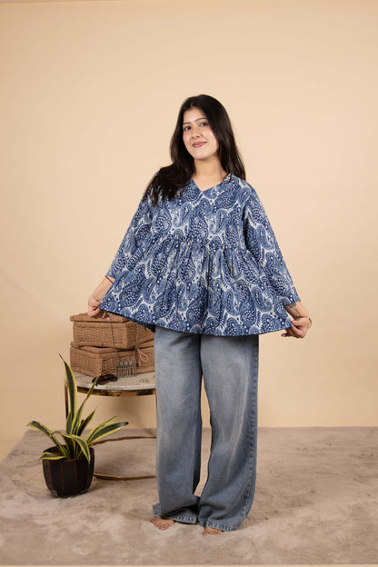 Blue Paisley Cotton Top