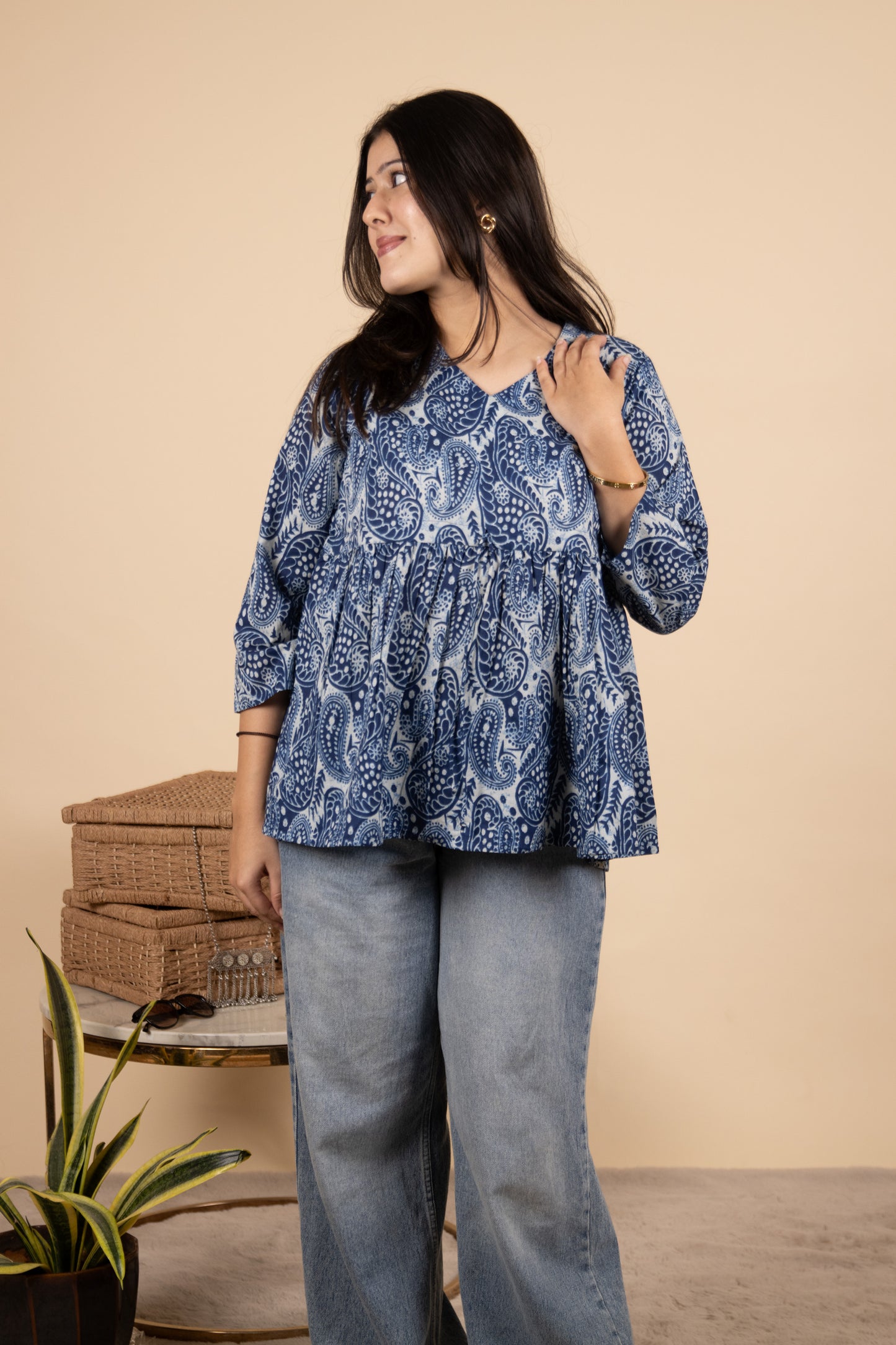 Blue Paisley Cotton Top