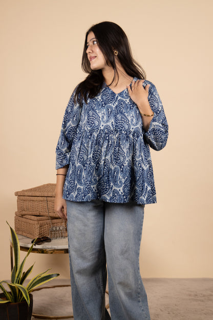 Blue Paisley Cotton Top