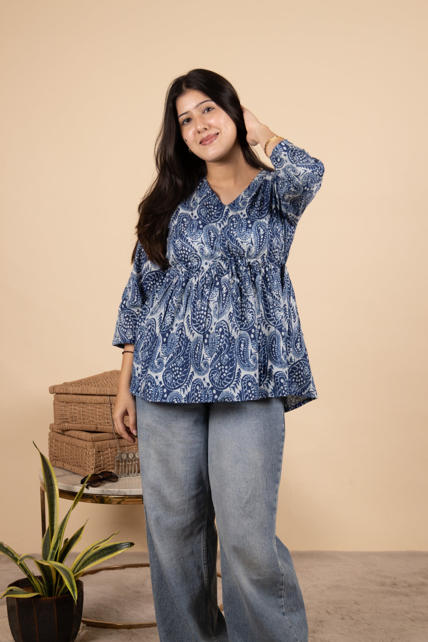 Blue Paisley Cotton Top