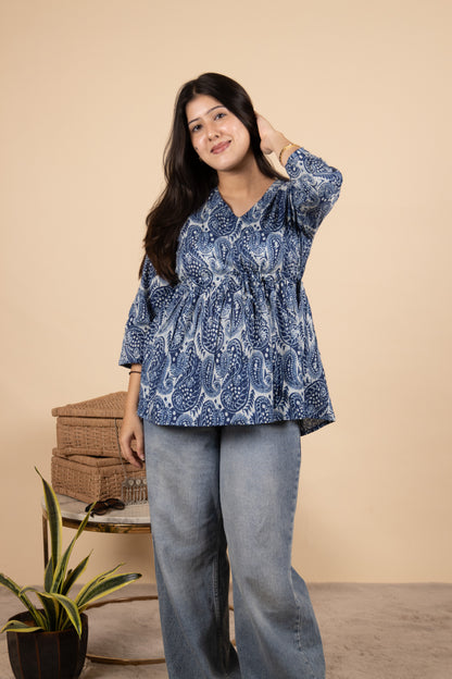 Blue Paisley Cotton Top