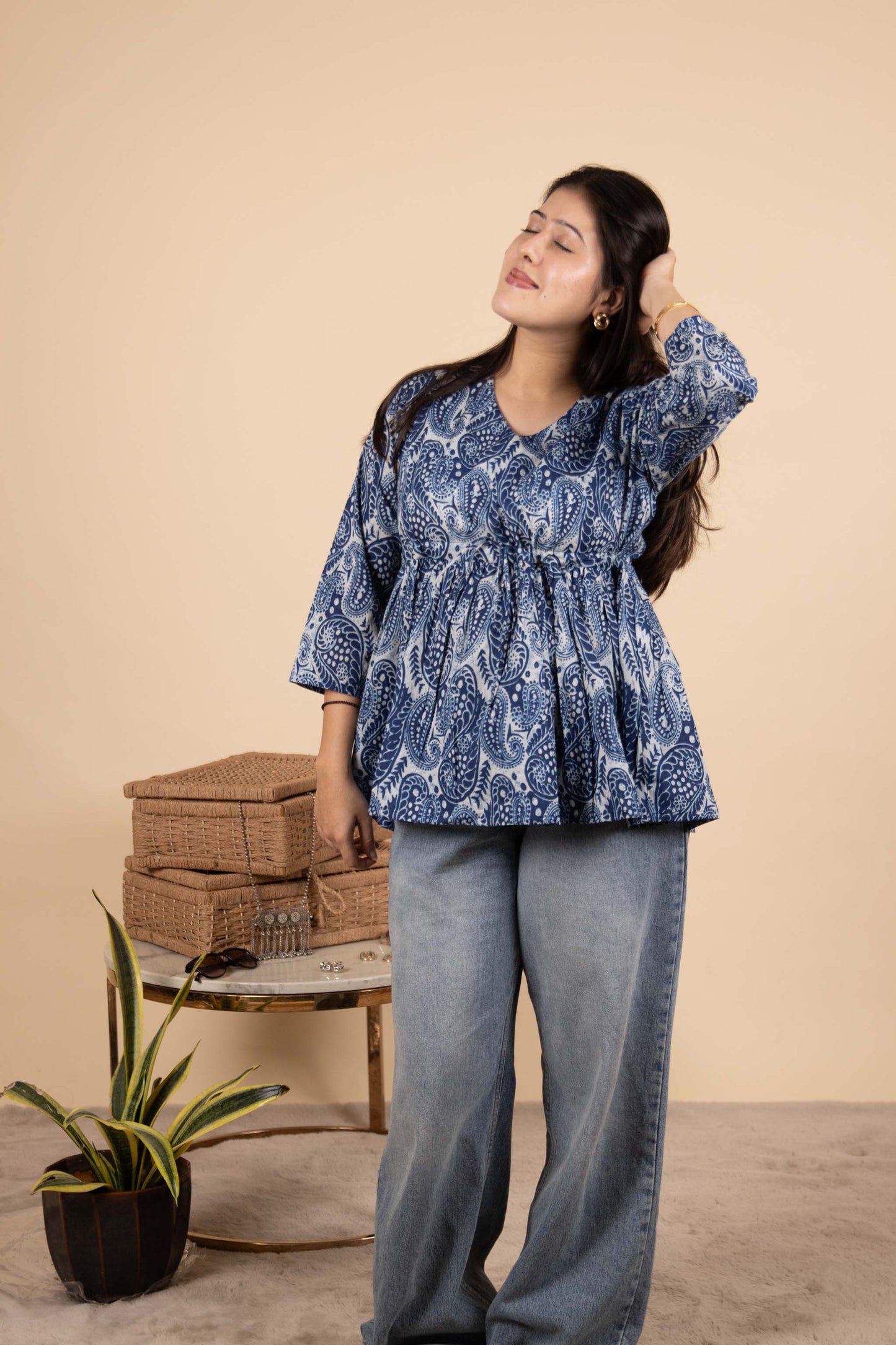 Blue Paisley Cotton Top