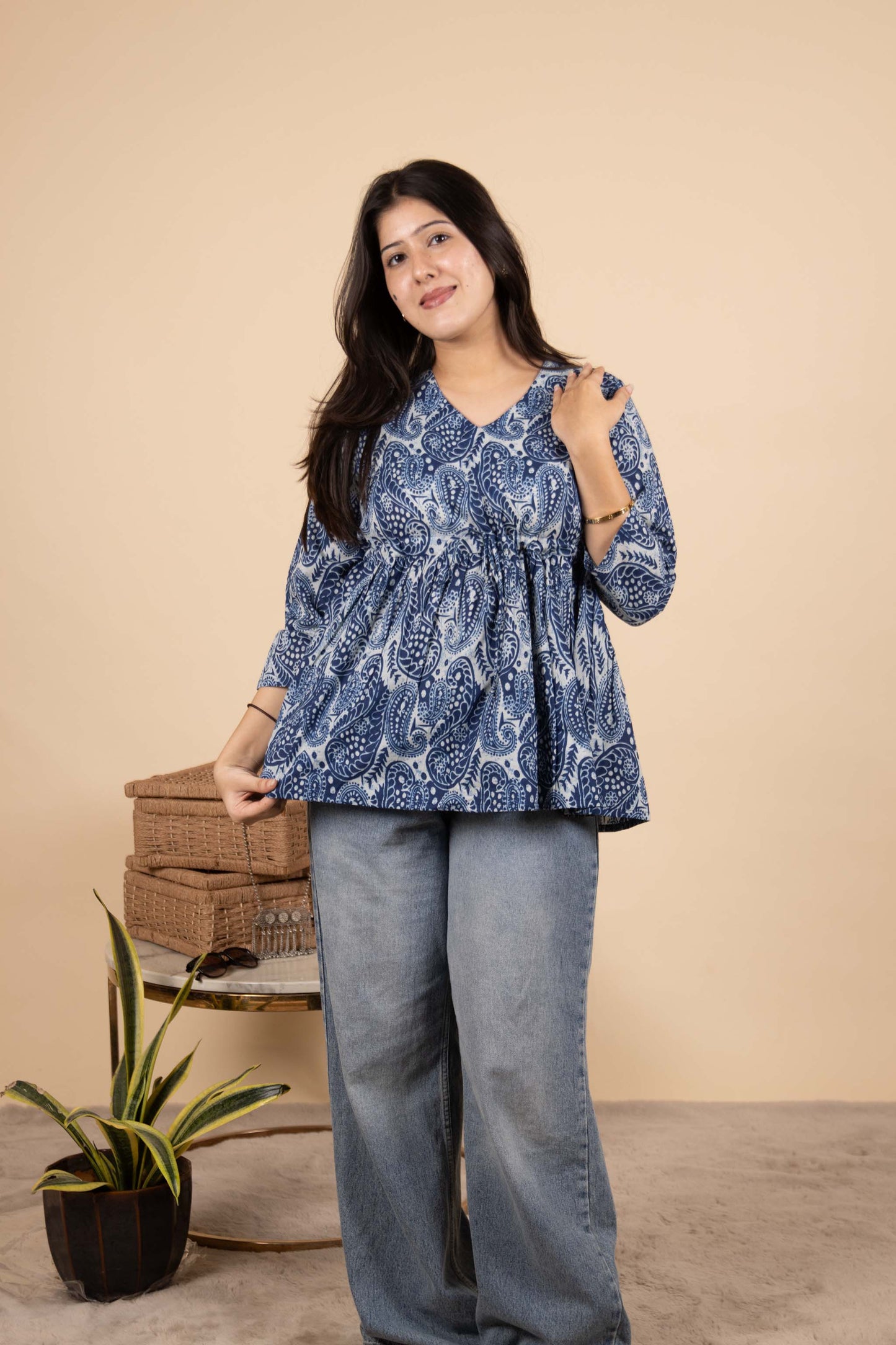Blue Paisley Cotton Top