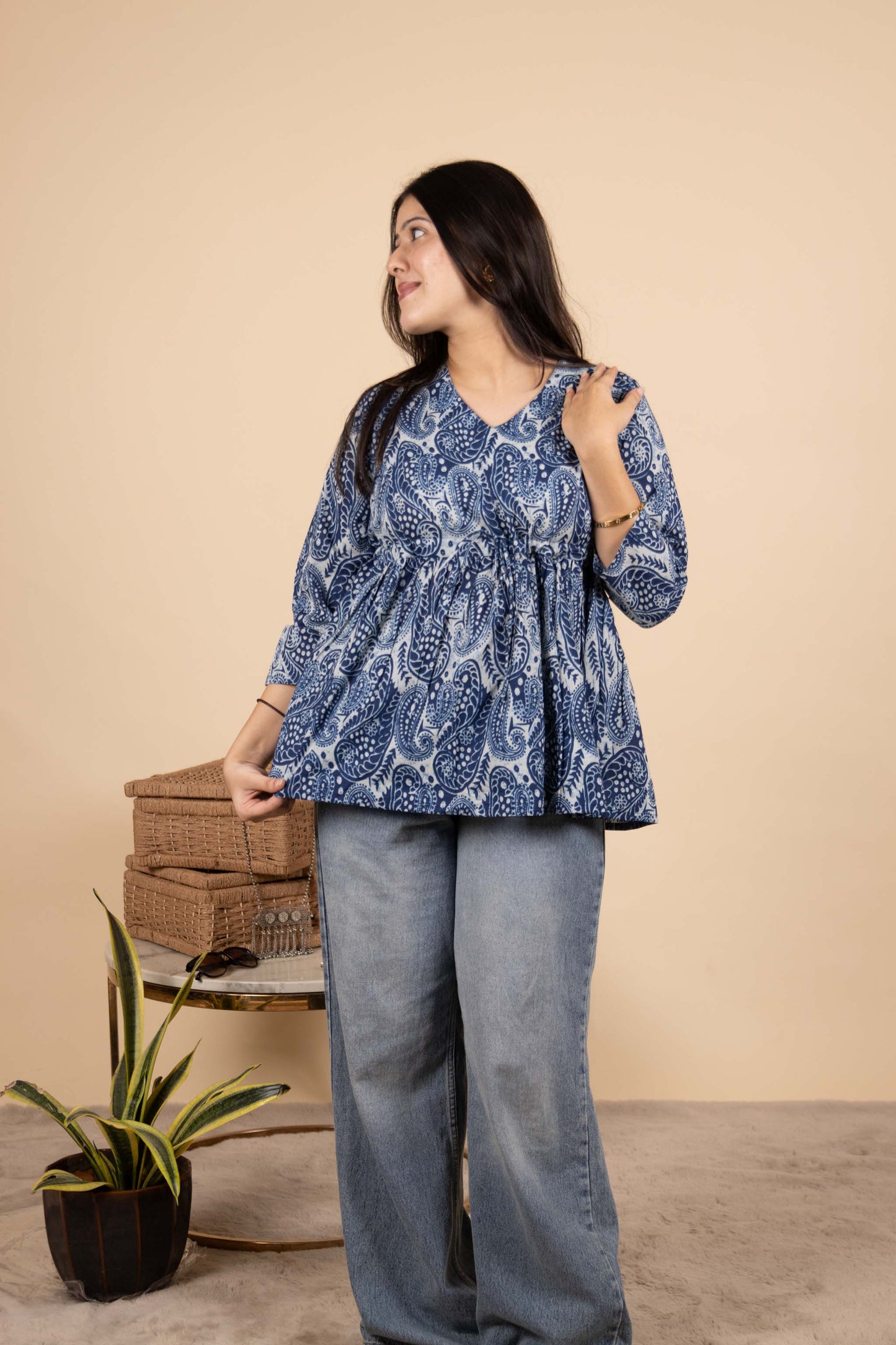 Blue Paisley Cotton Top