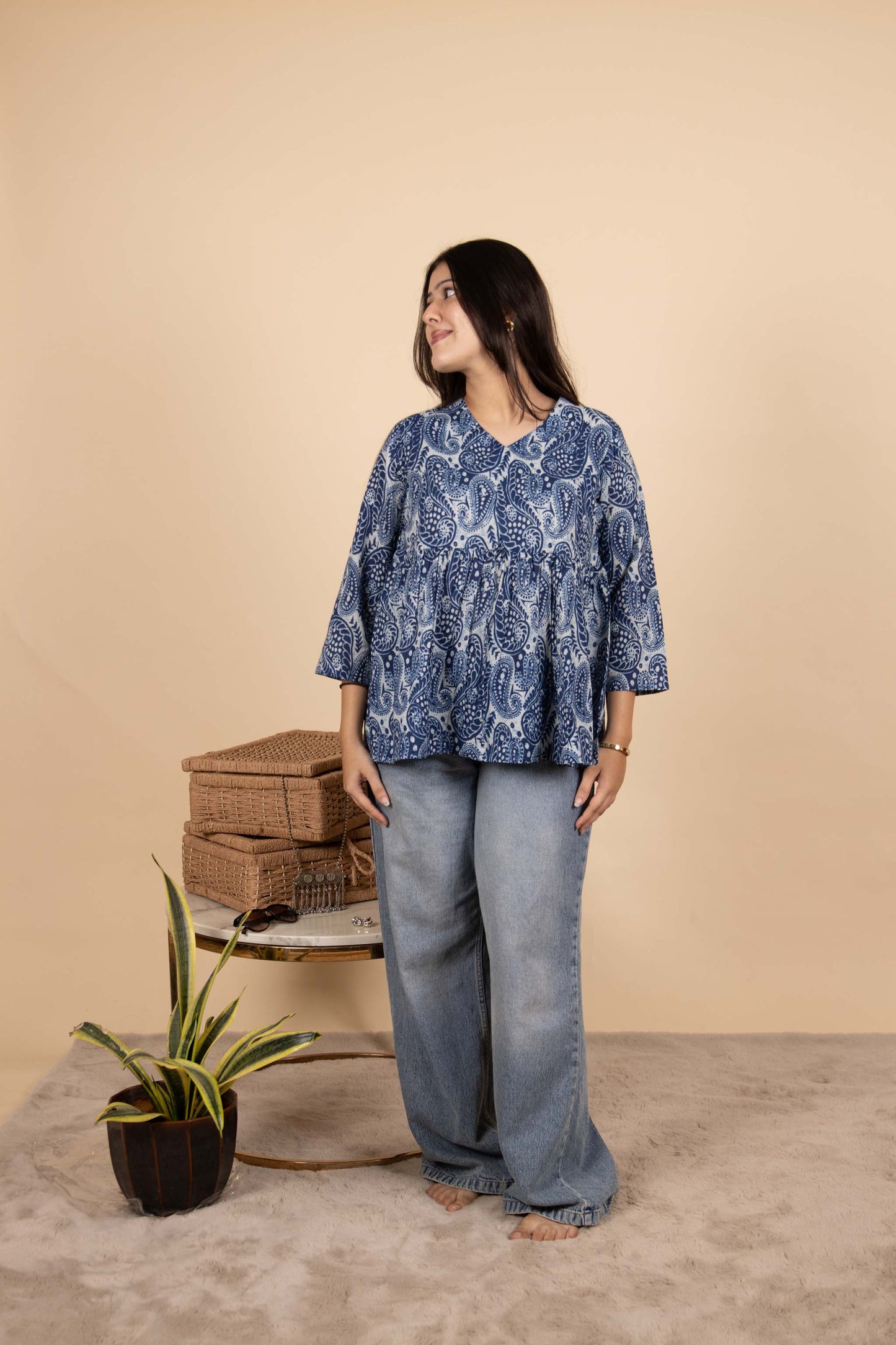 Blue Paisley Cotton Top