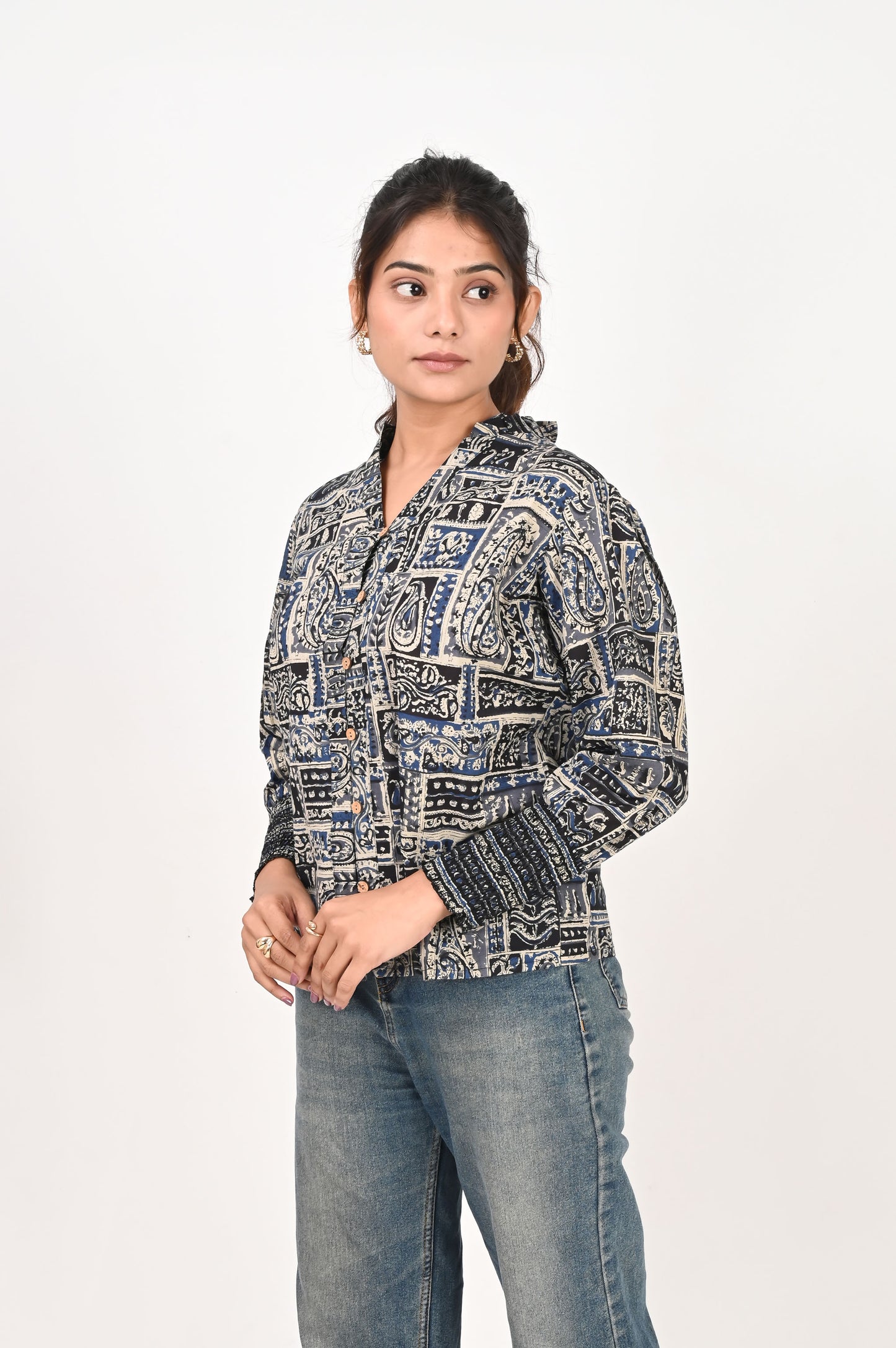 Blue Patch Printed Shirt