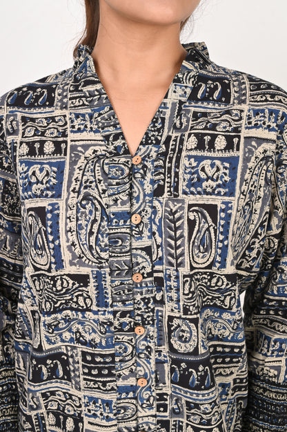 Blue Patch Printed Shirt
