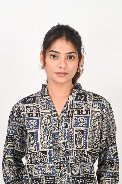 Blue Patch Printed Shirt