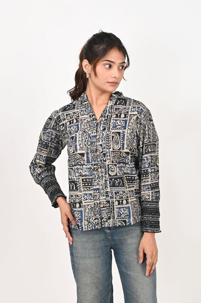 Blue Patch Printed Shirt