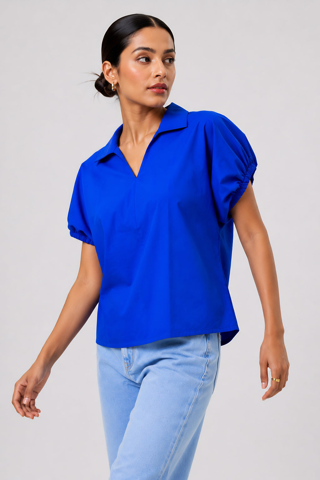 Blue Poplin Collared Shirt women's tunic in cotton with solid colour