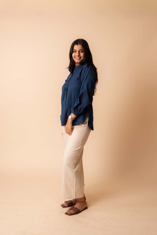 Blue Solid Flex Cotton Top