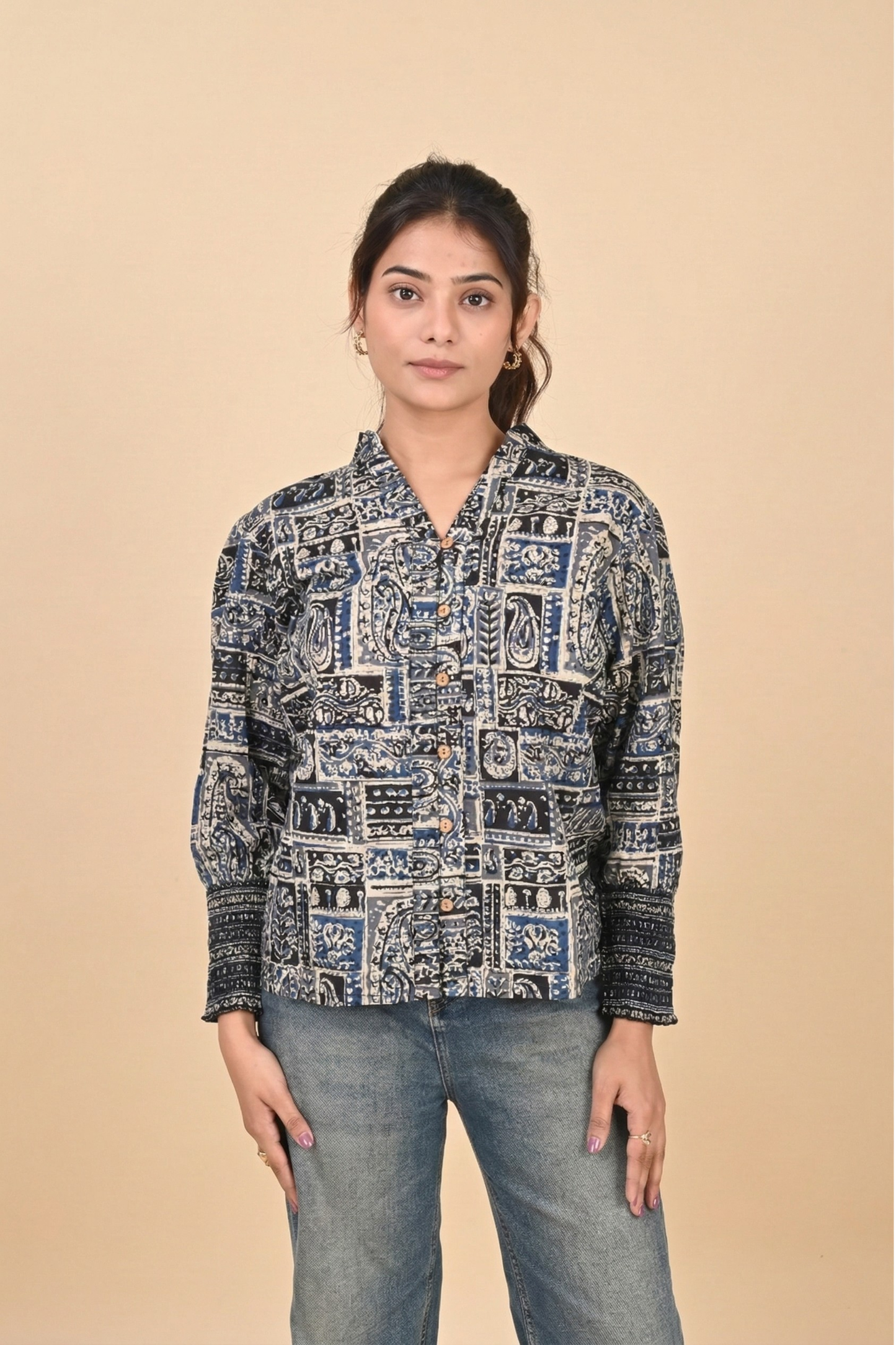 Blue Patch Printed Shirt