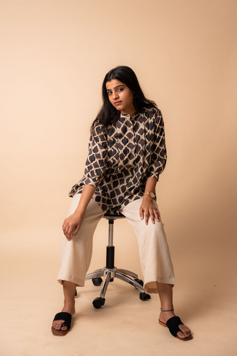 Brown Dabu Printed Cotton Top