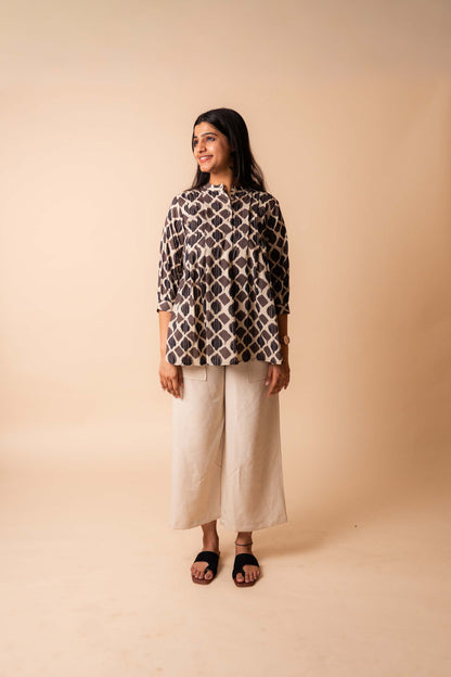 Brown Dabu Printed Cotton Top