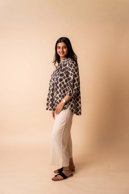 Brown Dabu Printed Cotton Top