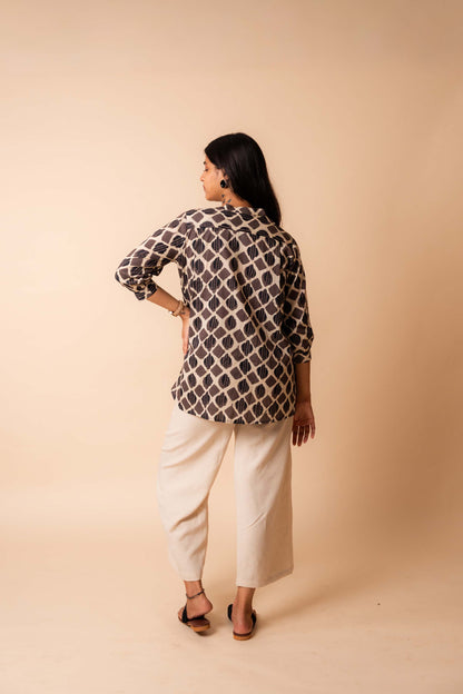 Brown Dabu Printed Cotton Top