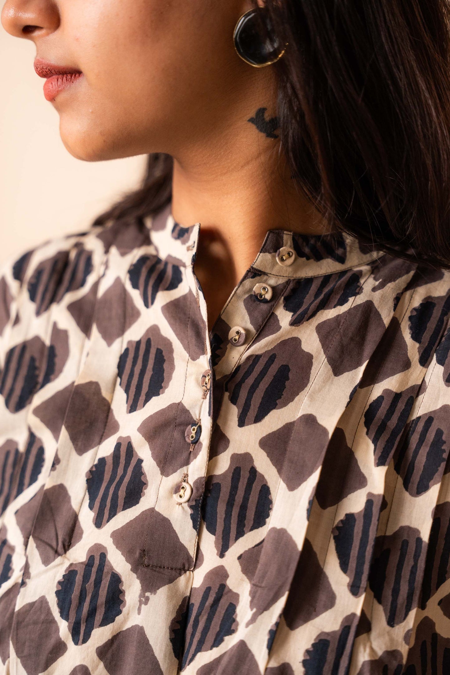 Brown Dabu Printed Cotton Top