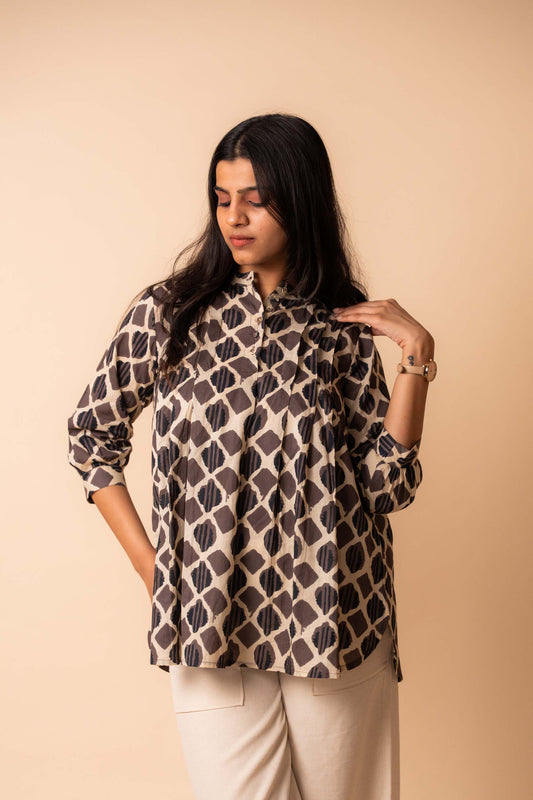 Brown Dabu Printed Cotton Top
