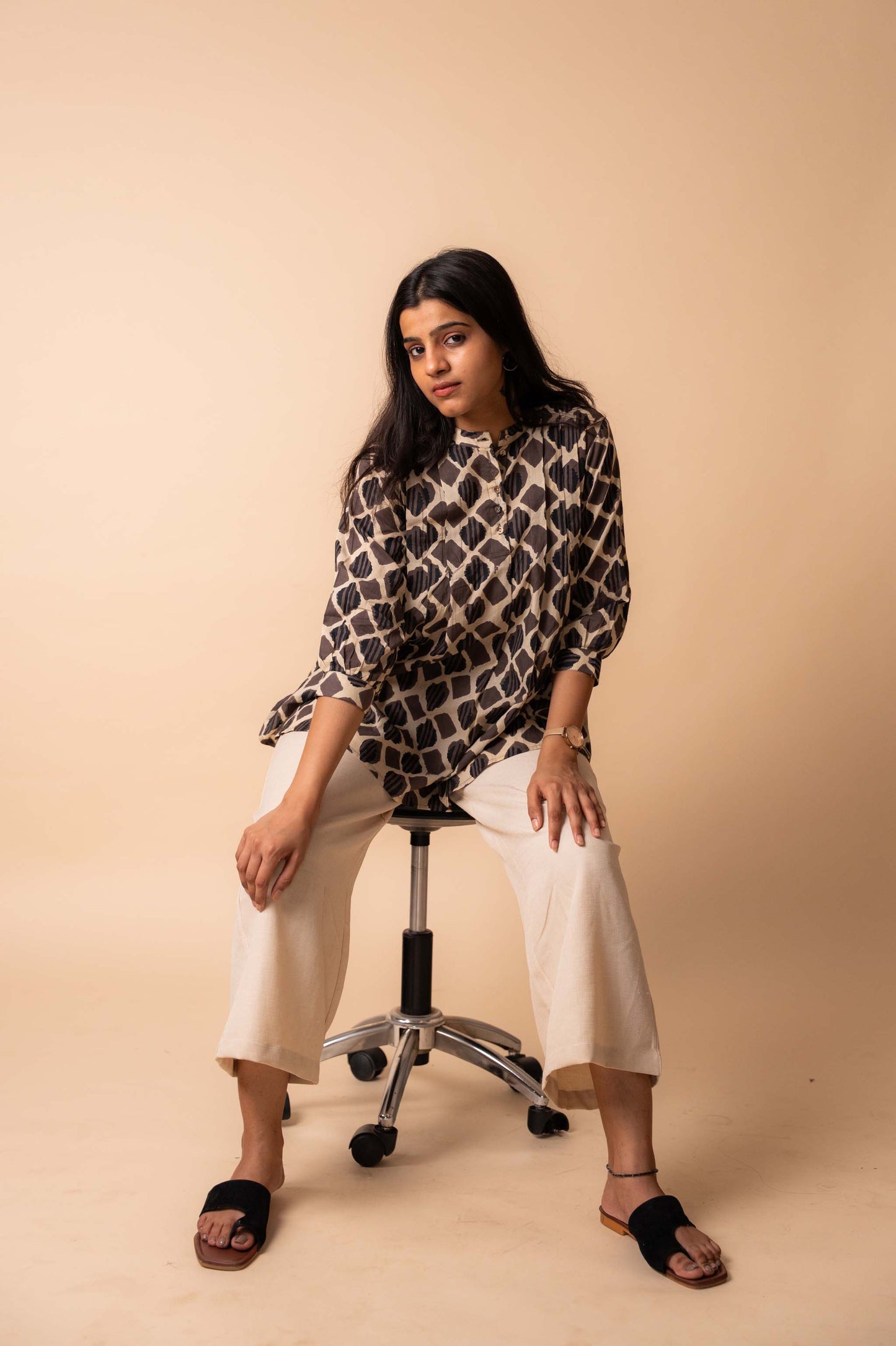 Brown Dabu Printed Cotton Top