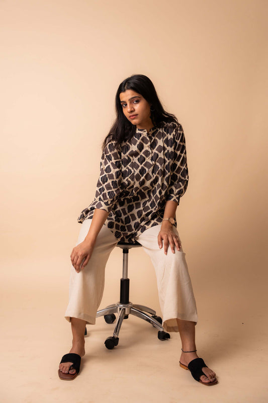 Brown Dabu Printed Cotton Top
