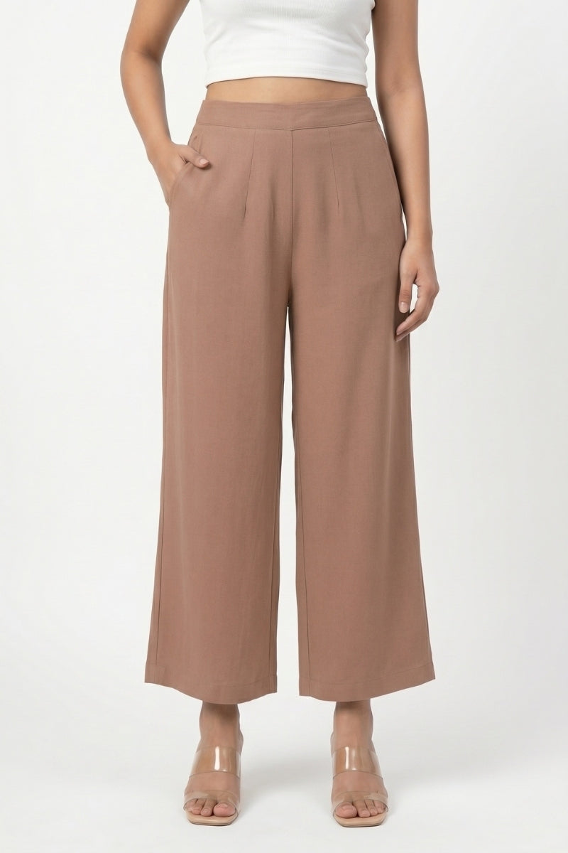 Earthy Brown Wide Leg Viscose Pant