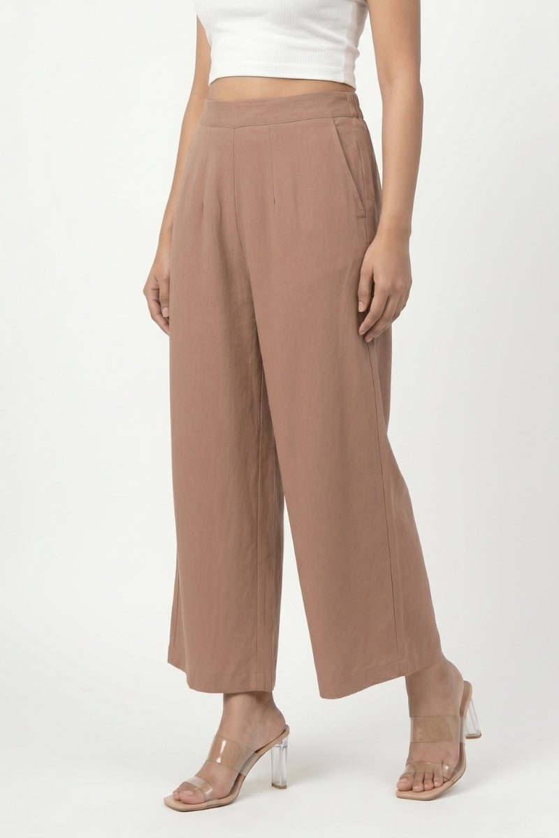Earthy Brown Wide Leg Viscose Pant