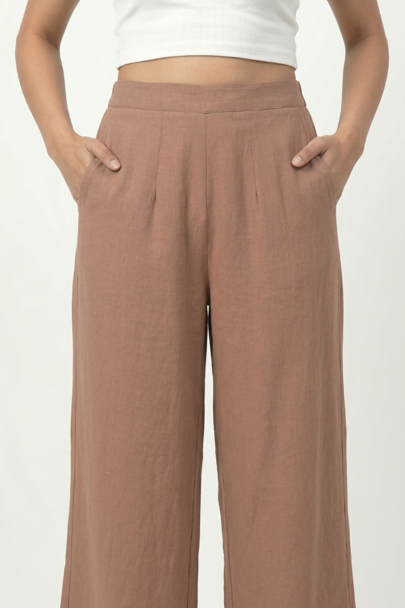 Earthy Brown Wide Leg Viscose Pant