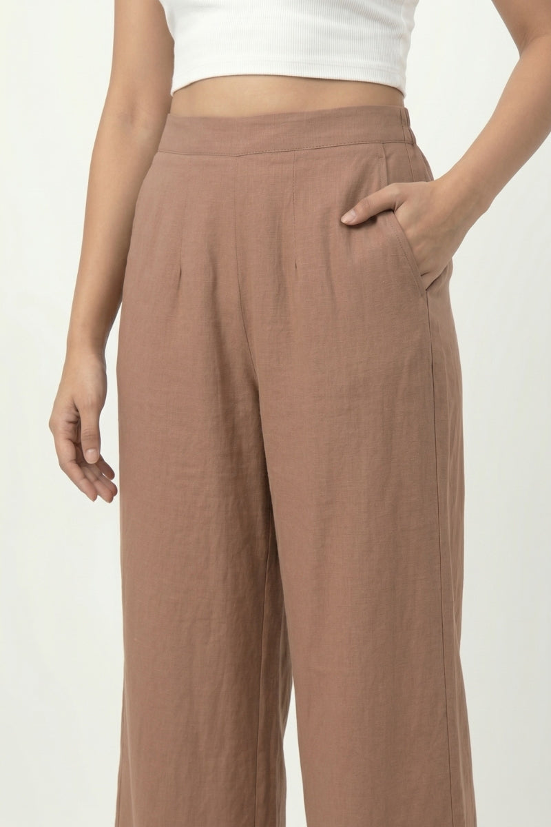 Earthy Brown Wide Leg Viscose Pant
