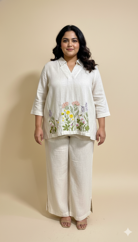 Ecru Embroidered Cotton Top