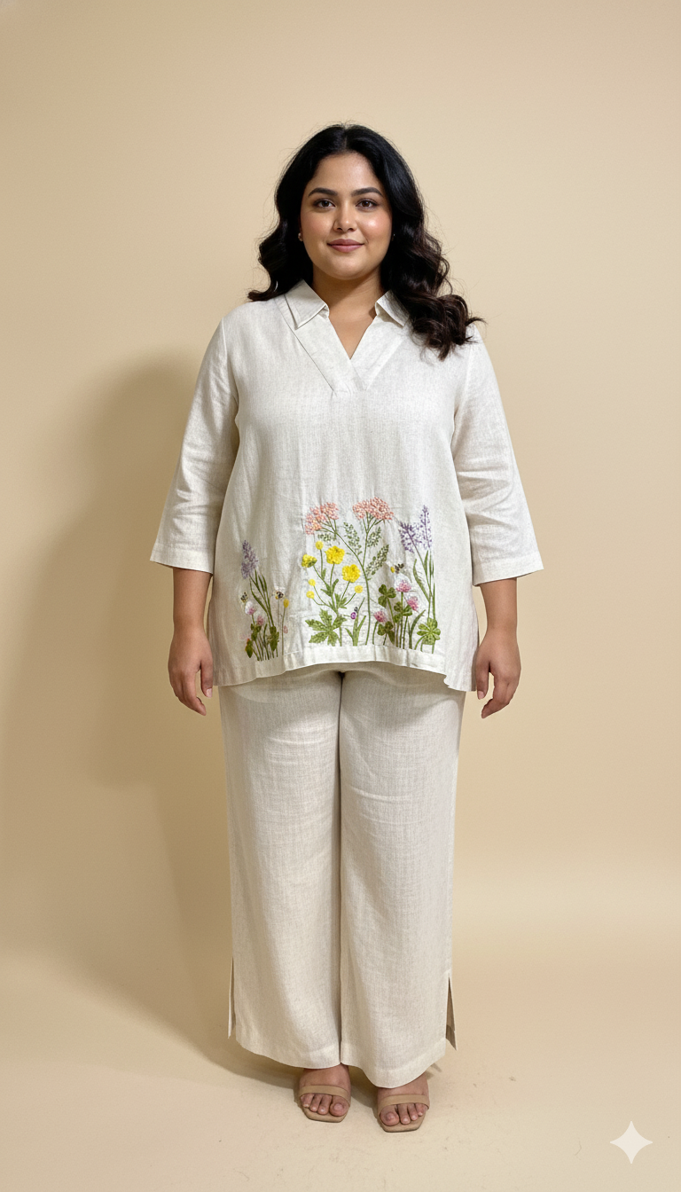 Ecru Embroidered Cotton Top