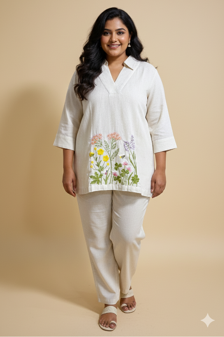 Ecru Embroidered Cotton Top
