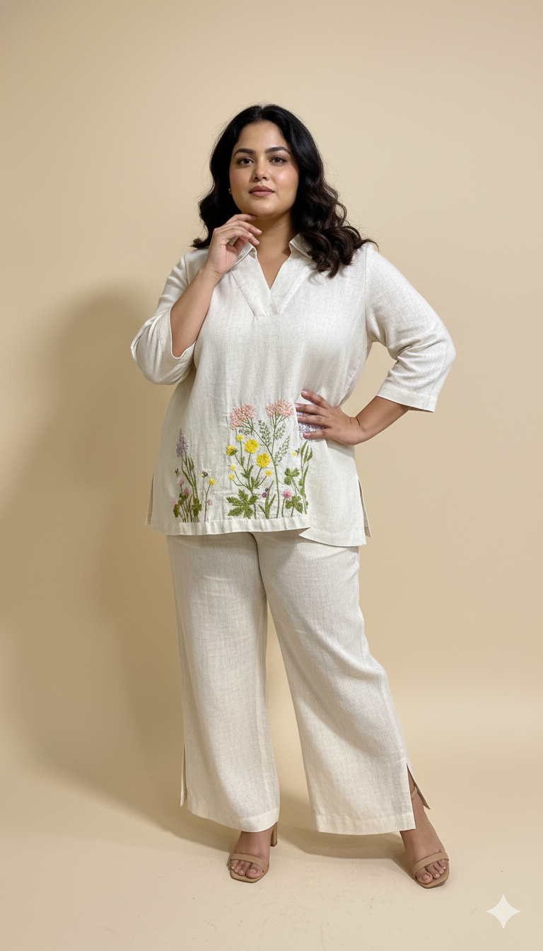 Ecru Embroidered Cotton Top