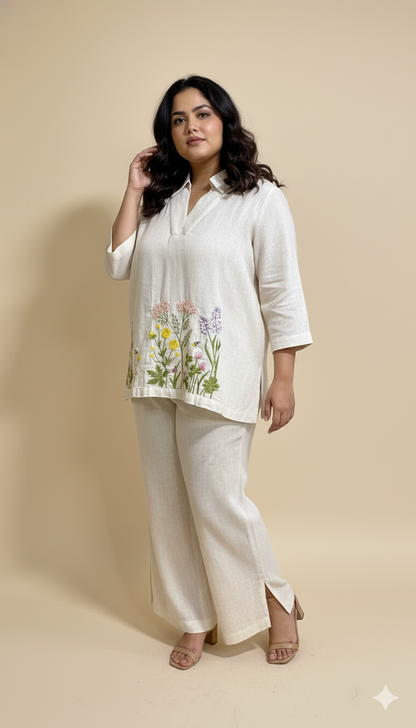 Ecru Embroidered Cotton Top