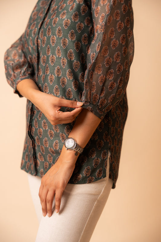 Green Chanderi Cotton Shirt