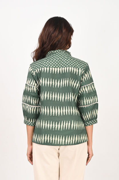 Green Geometric Lace Shirt