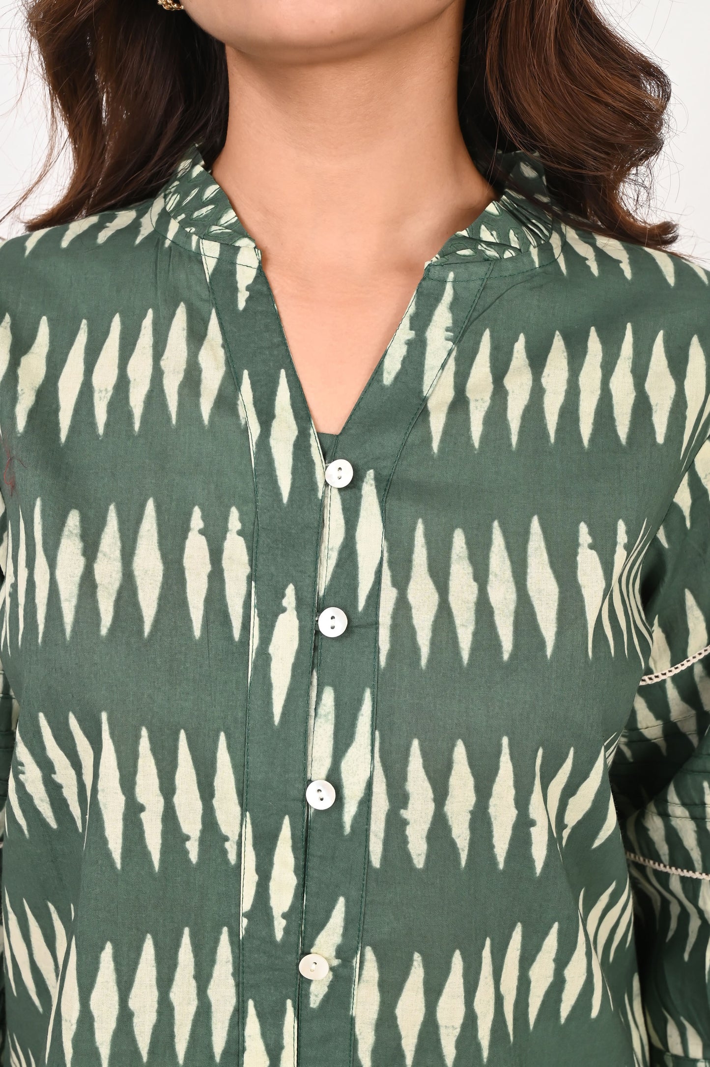 Green Geometric Lace Shirt